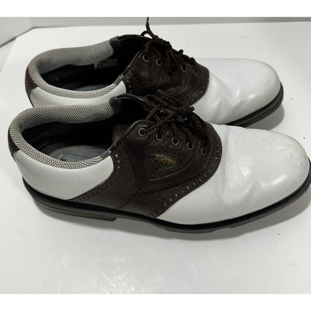 Footjoy Gel Fusion Golf Shoes Mens Size 9W White Brown Leather Opti Flex